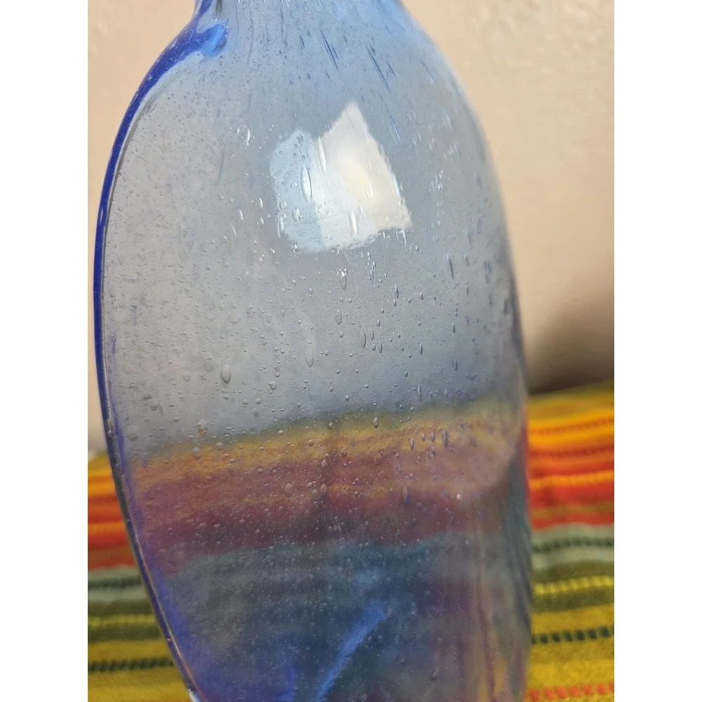 Toshichi Iwata style hand blown blue glass bottle Minimalist